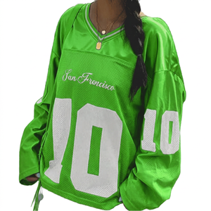 Maillot de football Ezekiel Elliott pour femme, noir, en mesh, col en V, manches longues, coupe ample, respirant, 220g, imprimé par transfert thermique - Product Image 4