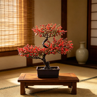 Arbre Bonsaï Artificiel en Gros, Plante Artificielle en Pot, Fleurs Décoratives Rouges pour la Maison, le Bureau, la Décoration de Table de Mariage