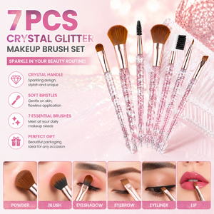 Ensemble de pinceaux de maquillage en cristal scintillant, 7 pièces, manche en spirale transparente, pinceaux cosmétiques pour fond de teint, fard à paupières, blush - Product Image 1