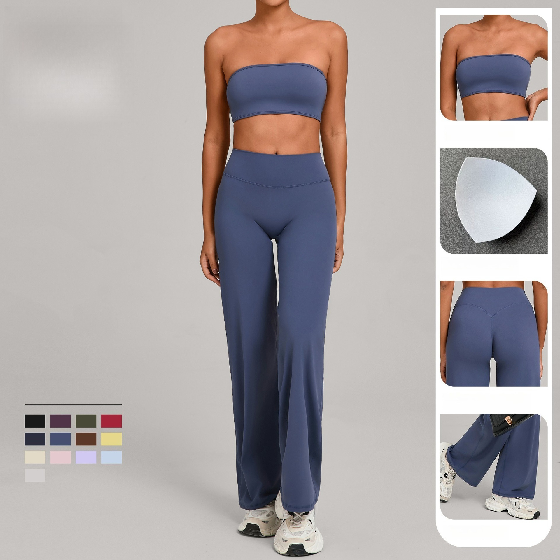 LVD227 Breathable Lightweight Cross-Back Push-Up Sports Bra High-Waist Yoga Pants Solid Quick-Dry 2-Piece Workout Set Front