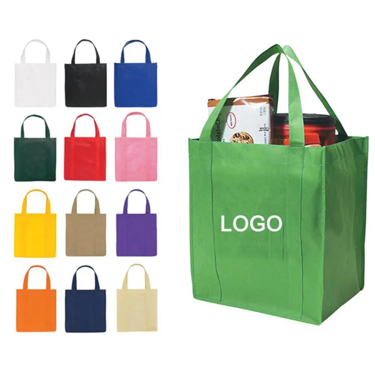 Sacos reutilizáveis eco friendly de polipropileno, sacos de mercearia extra grandes duráveis com logotipo