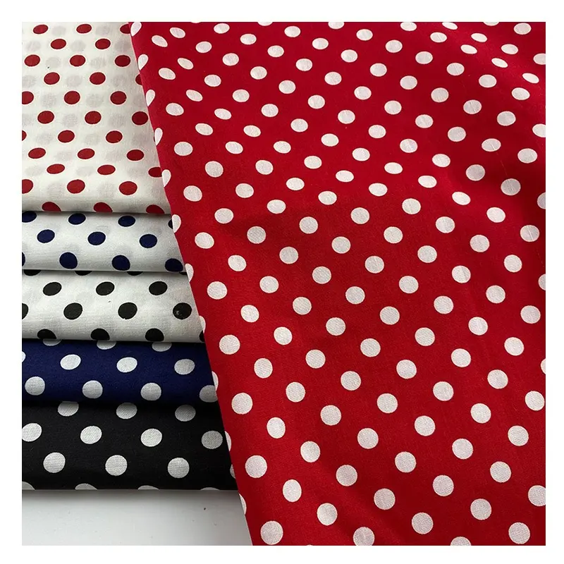 Polka dot ผ้าฝ้ายทั้งหมดผ้า poplin 40S 110*70 ผ้าพิมพ์ดิจิตอลสําหรับเสื้อผ้าเด็กผู้หญิงชุดเสื้อแขวน