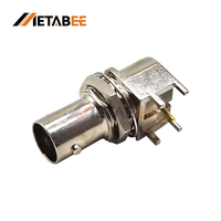 Konektor BNC Female 75Ohm 90 Derajat Sudut Kanan HD-SDI PCB Mount Through Hole Jack Koaksial Berlapis Emas untuk Peralatan Siaran