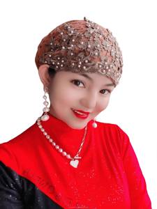 Muslim women's lace headscarf <b>hat</b>, solid color, eco-friendly, breathable, suitable <b>for</b> all seasons, with adjustable straps and - Product Image 1