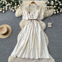 Robe élégante pour femmes WIWT, coupe A, manches bouffantes courtes, col chemise, robe décontractée avec ceinture pour tous les jours, vêtements pour femmes