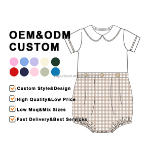 Синий белый клетчатый реликвия на пуговицах для маленьких мальчиков комбинезон с коротким рукавом Одежда - Product Image 3