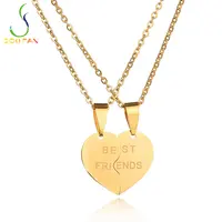 Fashion Couple Two Part Half Heart Pendant Gold Plated Stainless Steel Necklace for Women Gift Jewelry