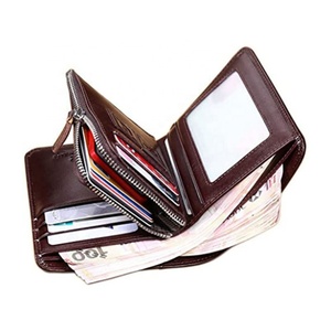 Custom Bifold Engaved <b>Wallet</b> <b>RFID</b> <b>Blocking</b> Mens Credit Card Holder with Zipper Leather Zip Purse Money Bag for Man - Product Image 2
