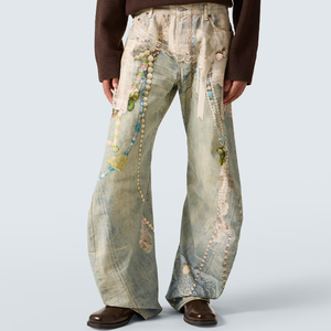 Pantalones Vaqueros de Hombre <span class=keywords><strong>Paul</strong></span>, Estilo Asimétrico, Lavado, Pierna Recta, Talle Alto, Estampados, Moda Denim, Casuales, Desgastados - Product Image 2