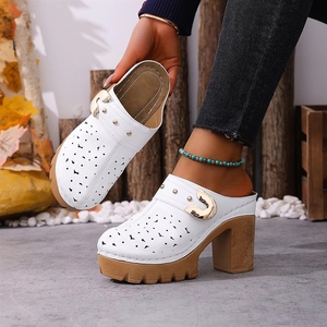 Tzduoya - Mules de Tacón Grueso con Plataforma Perforada, de Piel Sintética, Estilo Retro, Casuales, para Exteriores, para <span class=keywords><strong>Mujer</strong></span> - Product Image 1