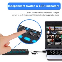 Mini adaptador de concentrador USB 2,0, 7 puertos con interruptor de encendido/apagado LED, divisor de concentrador USB 2,0 para ordenador portátil y PC