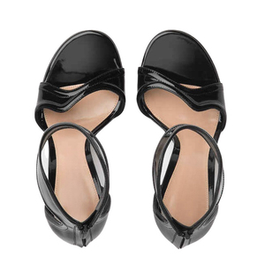 Zapatos de tacón alto para mujer con cremallera trasera, sandalias metálicas de charol con punta abierta y tira única en el tobillo - Product Image 6
