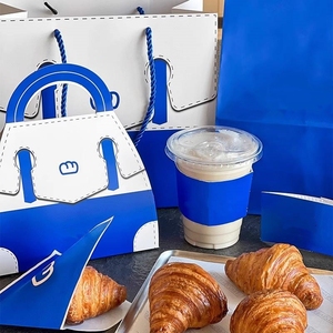 Boîte en papier pour boulangerie en forme de sac à main avec logo personnalisé, boîte jetable pour croissants, pâtisseries, café à emporter avec poignée - Product Image 1