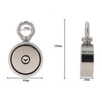 135KG 300Lbs N35 D60 Mm Neodymium Penyelamat Putaran Super Kuat Magnet Memancing Sisi Ganda dengan Baut Mata