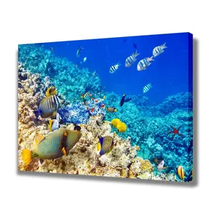 蓝色海底游泳鱼彩色框架画廊海景油画家居装饰