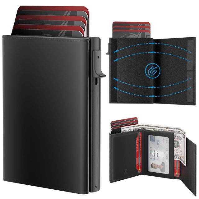 Custom Fashion Top Grain Leather 18mm Thick for Card Wallet RFID Blocking Anti-Theft Automatic for Aluminum Credit Card Holder