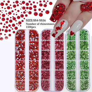 Navidad rojo 12 rejilla 1500 Uds. Diamantes de imitación de cristal para uñas SS4-SS16 parte posterior plana <span class=keywords><strong>AB</strong></span> cristal Strass 3D encanto DIY manicura decoraciones de uñas - Product Image 5