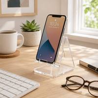 Support de téléphone invisible en acrylique transparent, style moderne, impression UV, montage triangulaire à clipser, compatible universel avec tous les smartphones