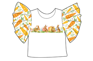 Camiseta de Manga con <span class=keywords><strong>Volantes</strong></span> para Niñas Pequeñas, Novedad de Pascua 2026, Estampado de Conejito y Zanahoria, Estilo Casual y Moderno para Primavera - Product Image 2