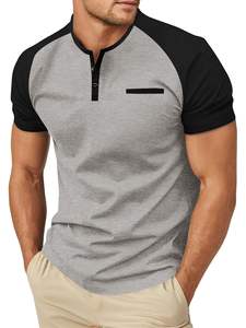 Custom Logo Men's Short Sleeve <b>Henley</b> <b>Shirts</b> Cotton Casual Summer Button T-<b>Shirts</b> with Pocket - Product Image 5
