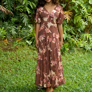 เดรสยาวทรงหลวมพิมพ์ลายโบฮีเมียนสำหรับฤดูร้อน คอวีลึก ผ้าลินินและวิสโคสสั่งตัดได้ แฟชั่นชุดเดรสผู้หญิง - Product Image 2