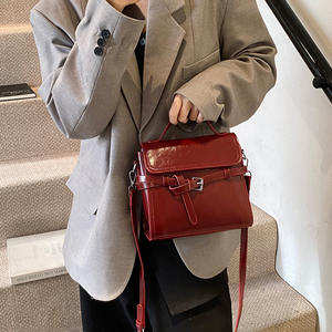 Multi-colored glossy leather crossbody <b>bag</b>, vintage style women's handbag with metal <b>buckle</b> series - Product Image 4