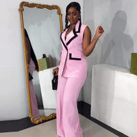 Nouvel ensemble de bureau d'été pour femme : Gilet sans manches rose color block et pantalon large – Ensemble 2 pièces