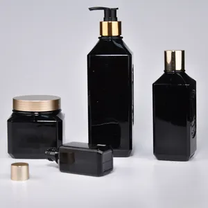 Kit de soins de la peau coréen noir recyclable bouteilles cosmétiques en 4 étapes avec pompe