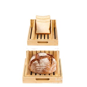 Trancheur à pain en bambou avec plateau à miettes, planche à découper en bois massif pour outils de pâtisserie - Product Image 2