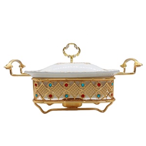 Juego <span class=keywords><strong>de</strong></span> Recipientes <span class=keywords><strong>para</strong></span> Buffet <span class=keywords><strong>de</strong></span> Cerámica Cuadrados Dorados <span class=keywords><strong>de</strong></span> Lujo, 1.2L 1.8L, Calentador <span class=keywords><strong>de</strong></span> Alimentos <span class=keywords><strong>para</strong></span> Restaurante, Bodas y Fiestas - Product Image 1