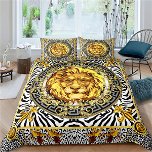 Parure de lit Golden <span class=keywords><strong>Lion</strong></span>, impression 3D, tissu brossé, ensemble 3 pièces, <span class=keywords><strong>housse</strong></span> de couette et taies d'oreiller, disponible en plusieurs tailles - Product Image 3