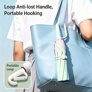 Hook Handle Manual Folding <b>Umbrella</b> Student Female Uv Weatherproof Buckle for Rain Sun Lightweight Travel Gift - Product Image 2