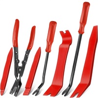 Kit de 7 outils de démontage de garnitures automobiles pour panneaux de voiture, tableau de bord, clips de porte et sellerie, avec outil de levier en plastique et pince à clips