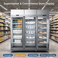 Vitrine réfrigérée commerciale verticale à 3 portes vitrées D303, porte antibuée, éclairage LED, en acier inoxydable,