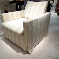 Fauteuil simple en tissu de lin rayé pour salon moderne, housse amovible et lavable, fauteuil de détente
