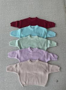 Pull en tricot surdimensionné pour filles et garçons, pull confortable à col rond de couleur unie pour bébés et tout-petits, automne et hiver - Product Image 2