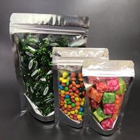 Lot de 100 sachets refermables à fond plat en Mylar avec fenêtre, qualité alimentaire, impression hélio pour stockage alimentaire et emballage pour petites entreprises
