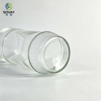 Pot en verre cylindrique transparent à rayures verticales 430 ml, récipient en verre fileté de qualité alimentaire pour miel, confiture, chutney, usage domestique et commercial