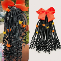 Queue de Cheval Tressée Fujia pour Enfants avec Perles, Rubans et Boucles, Queue de Cheval Amovible pour Enfants avec Perles et Nœud
