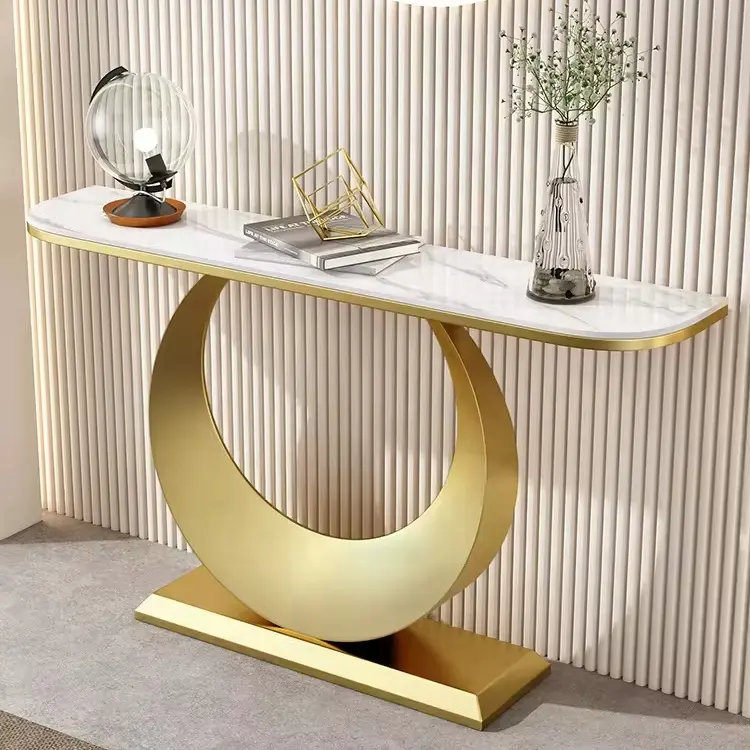 2024 Luxus-Edelstahl-Eingangstisch Wohnzimmer Schlafzimmer dekorative Konsole Tische mit Schieferplatte