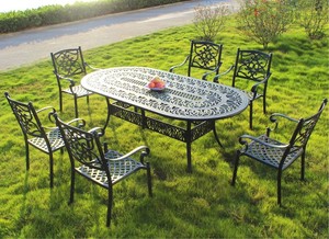 Table à manger ovale en aluminium coulé de haute qualité avec motif papillon, prix de gros pour patio extérieur, jardin, <span class=keywords><strong>caf</strong></span>é - Product Image 2