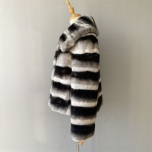Abrigo de Piel de Conejo <span class=keywords><strong>Chinchilla</strong></span> Natural Jxwatcher, Cuello Grande, Personalizable, Abrigo de Invierno de Lujo para Mujer, Piel de Conejo Rex Auténtica - Product Image 4