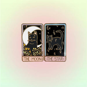 Penjualan terlaris grosir Pin Enamel kustom <span class=keywords><strong>Tarot</strong></span> Pin The Cat Moon Logo bintang kerajinan logam Pin Enamel keras - Product Image 1
