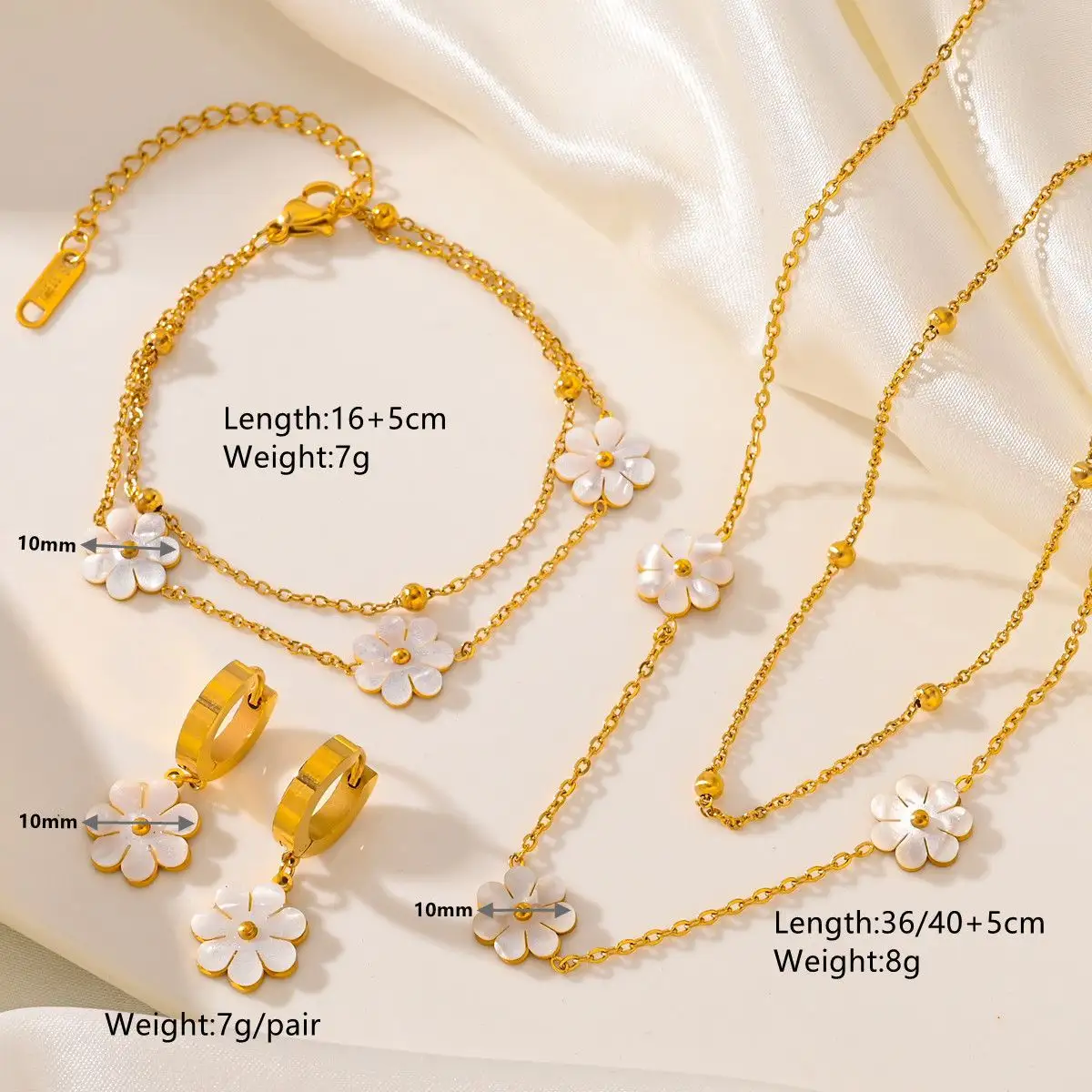 2024 Damen-Edelstahl und 18K-Gold Kleeblatt Schmetterling Blume Anhänger Halskette Ohrringe Armband Schmuckset für Damen