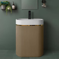 Lavabo sur pied moderne de luxe plaqué or, évier monobloc écologique intelligent haut de gamme avec garantie de 3 ans