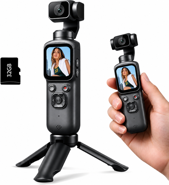 4K Vlogging Camera 330 Rotating Lens WiFi 16GB Card | Compact Pocket Camera for Beginners & Content Creators with Tripod & EIS