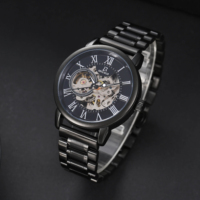 Montres automatiques de luxe unisexes en acier inoxydable avec cadran en verre, design transparent, engrenages mécaniques argentés en alliage, squelette apparent