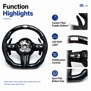 Kit de Volant Sport en Fibre de Carbone à Fond Plat avec Écran LED et Indicateur de Vitesse, Démontage Rapide, Cuir Perforé, Design Sportif, OEM ODM - Product Image 5