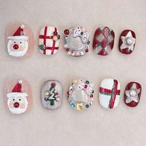 <span class=keywords><strong>Uñas</strong></span> Postizas Rojas Navideñas Estilo Francés Hechas a Mano, Nuevo Diseño, <span class=keywords><strong>Uñas</strong></span> Artificiales Personalizadas para Salón de <span class=keywords><strong>Uñas</strong></span>, Uso al por Mayor - Product Image 2