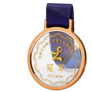 high-end crystal medal with engraving logo commemorative crystal with clock medal